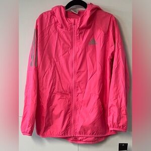 NEW Girls Adidas pink hooded light jacket. Size Girls Medium (10/12).